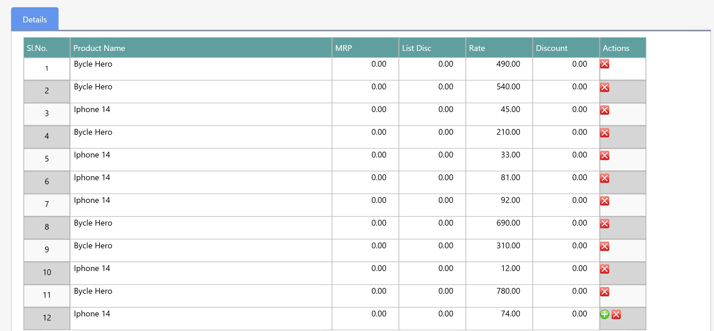 Update Price List for a price level: product rates by product group.